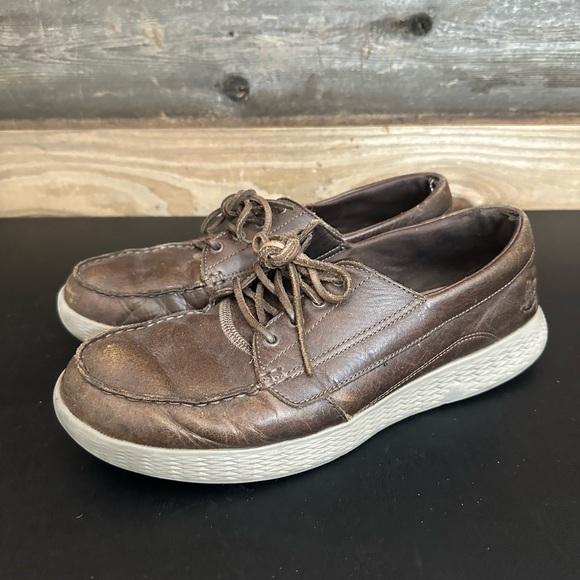 Skechers On the Go Boat Shoe GoGa Max Brown Leather Lace Up Men Size 11 Casual - Picture 1 of 9